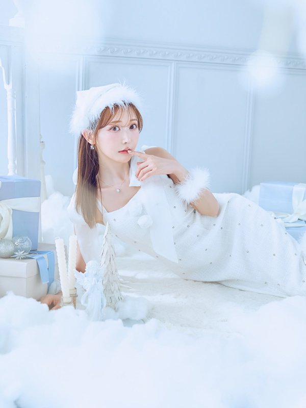 画像36: 【即日発送！】【サンタコス 4点セット】【S-Lサイズ/2カラー】リボンショルダーツイードビジューミディアムサンタコスプレ[YMT]