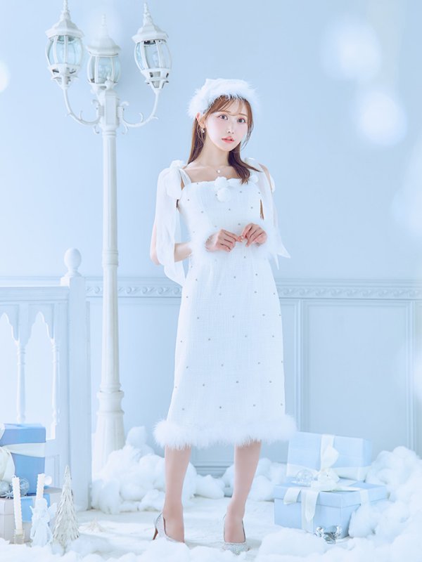 画像29: 【即日発送！】【サンタコス 4点セット】【S-Lサイズ/2カラー】リボンショルダーツイードビジューミディアムサンタコスプレ[YMT]