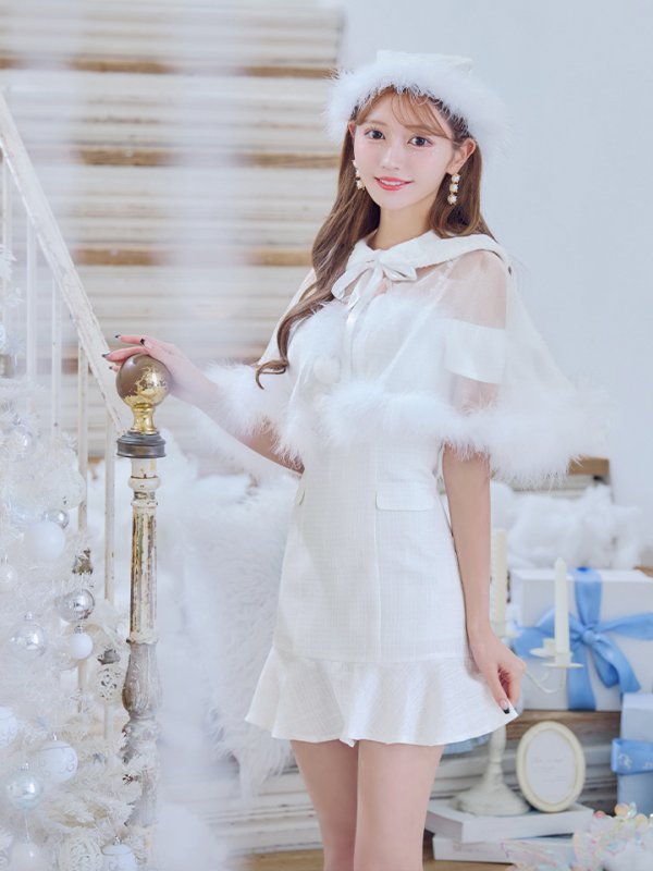 画像3: 【即日発送】【サンタコス 5点セット】【S-Lサイズ/1カラー】ポンチョ付きベアトップマーメイドスカートサンタコスプレ[OF04]