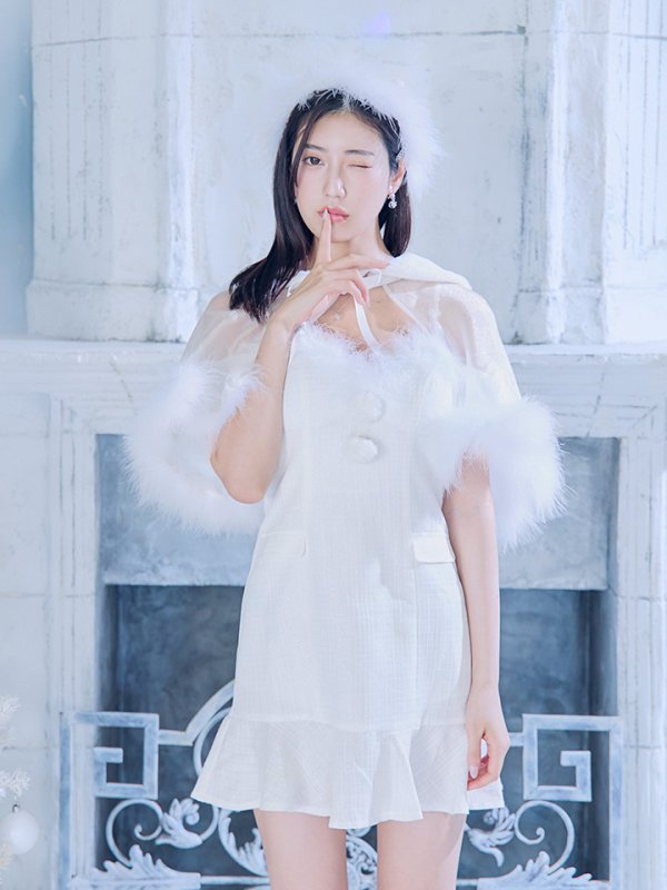 画像26: 【即日発送】【サンタコス 5点セット】【S-Lサイズ/1カラー】ポンチョ付きベアトップマーメイドスカートサンタコスプレ[OF04]