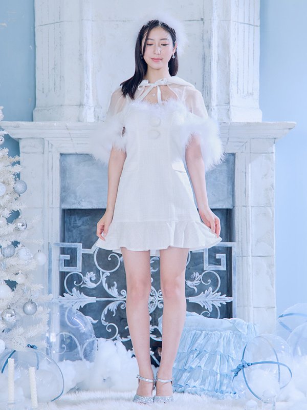 画像7: 【即日発送】【サンタコス 5点セット】【S-Lサイズ/1カラー】ポンチョ付きベアトップマーメイドスカートサンタコスプレ[OF04]