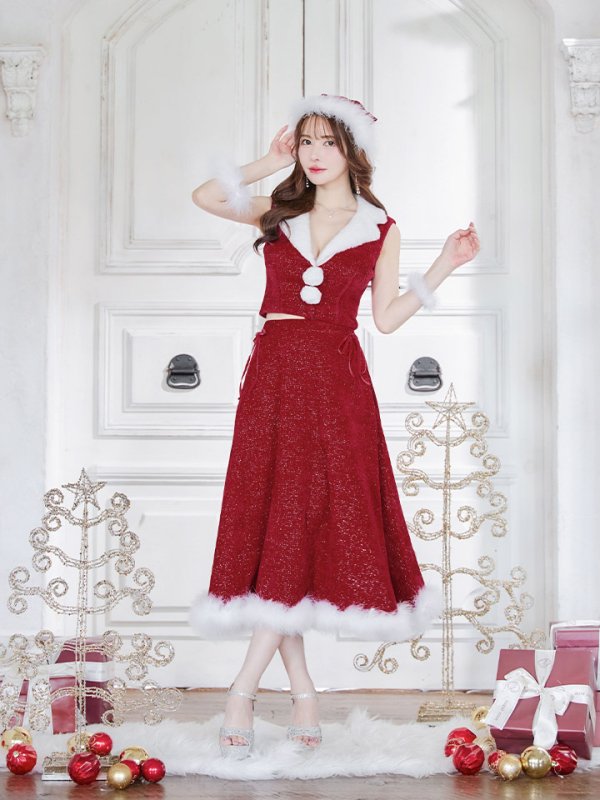 画像25: 【ノベルティ対象】【即日発送！】【サンタコス 5点セット】【S-Lサイズ/1カラー】セットアップ襟付きミディアムサンタコスプレ[YMT]