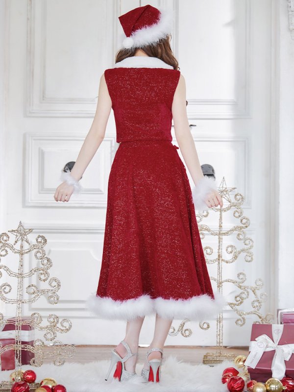 画像29: 【ノベルティ対象】【即日発送！】【サンタコス 5点セット】【S-Lサイズ/1カラー】セットアップ襟付きミディアムサンタコスプレ[YMT]