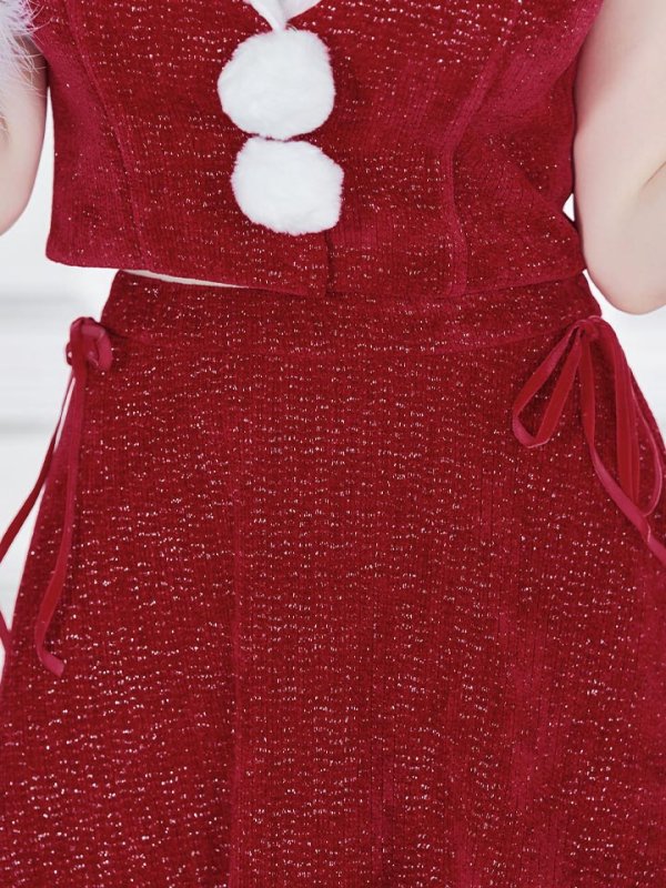 画像33: 【ノベルティ対象】【即日発送！】【サンタコス 5点セット】【S-Lサイズ/1カラー】セットアップ襟付きミディアムサンタコスプレ[YMT]