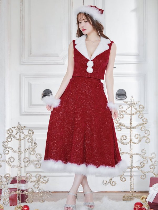 画像20: 【ノベルティ対象】【即日発送！】【サンタコス 5点セット】【S-Lサイズ/1カラー】セットアップ襟付きミディアムサンタコスプレ[YMT]