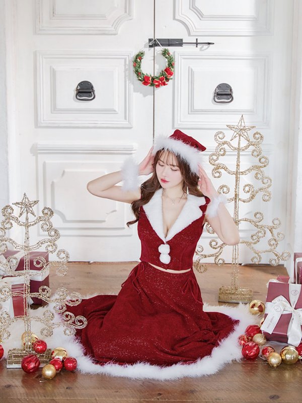 画像24: 【ノベルティ対象】【即日発送！】【サンタコス 5点セット】【S-Lサイズ/1カラー】セットアップ襟付きミディアムサンタコスプレ[YMT]