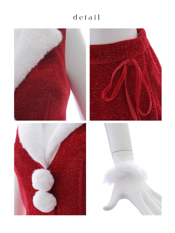 画像37: 【ノベルティ対象】【即日発送！】【サンタコス 5点セット】【S-Lサイズ/1カラー】セットアップ襟付きミディアムサンタコスプレ[YMT]