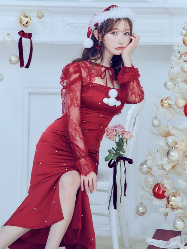 画像12: 【即日発送！】【サンタコス 4点セット】【S-Lサイズ/1カラー】レーストップスミディアムビジューサンタコスプレ[YMT]