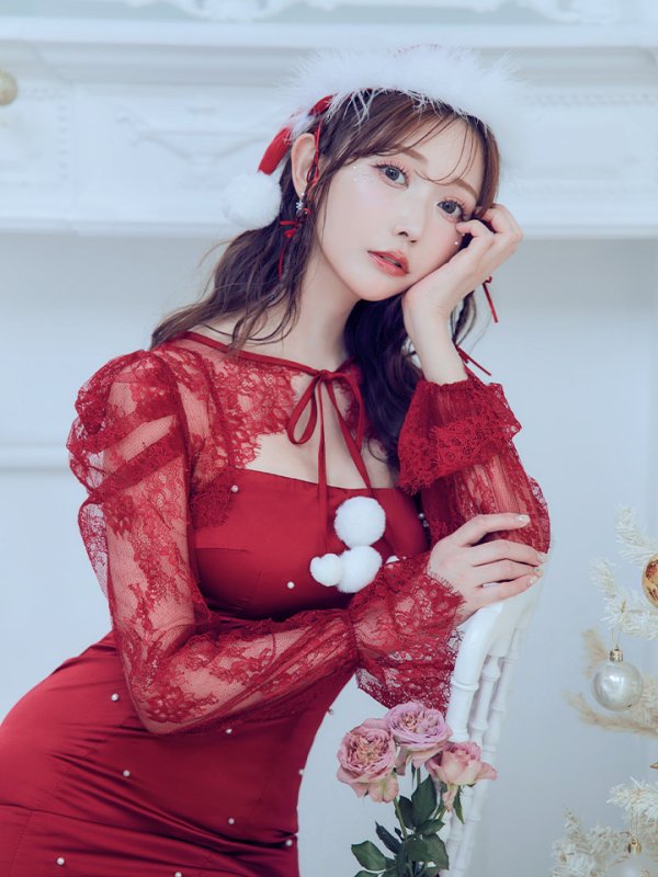 画像10: 【即日発送！】【サンタコス 4点セット】【S-Lサイズ/1カラー】レーストップスミディアムビジューサンタコスプレ[YMT]