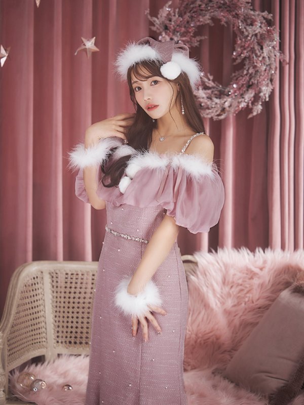 画像10: 【サンタセール！】【サンタコス4点セット】【S-Lサイズ/1カラー】オーガンジーオフショルダーサンタコスプレ[YMT]