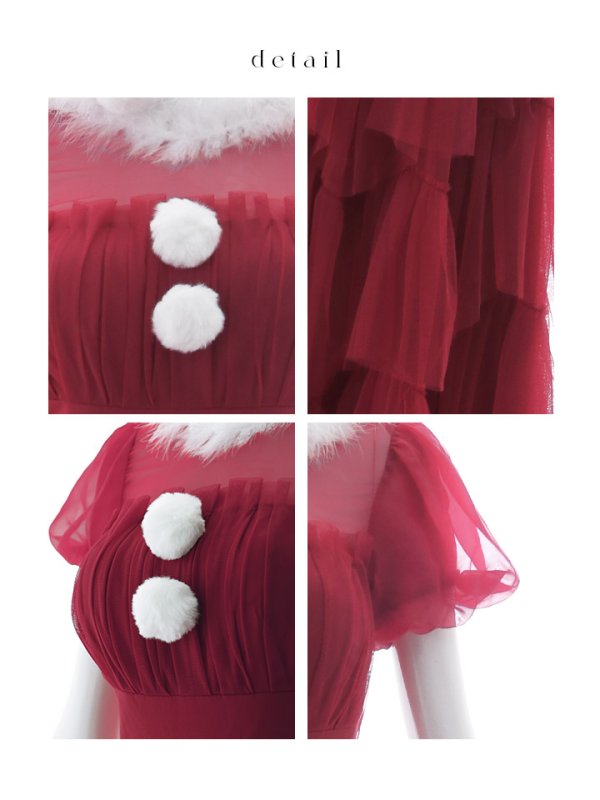 画像22: 【即日発送！】【サンタコス 4点セット】【S-Lサイズ/1カラー】シースルーフリルチュールサンタコスプレ[YMT]