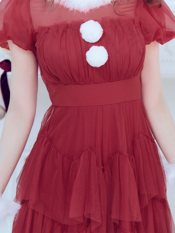 画像6: 【即日発送！】【サンタコス 4点セット】【S-Lサイズ/1カラー】シースルーフリルチュールサンタコスプレ[YMT]