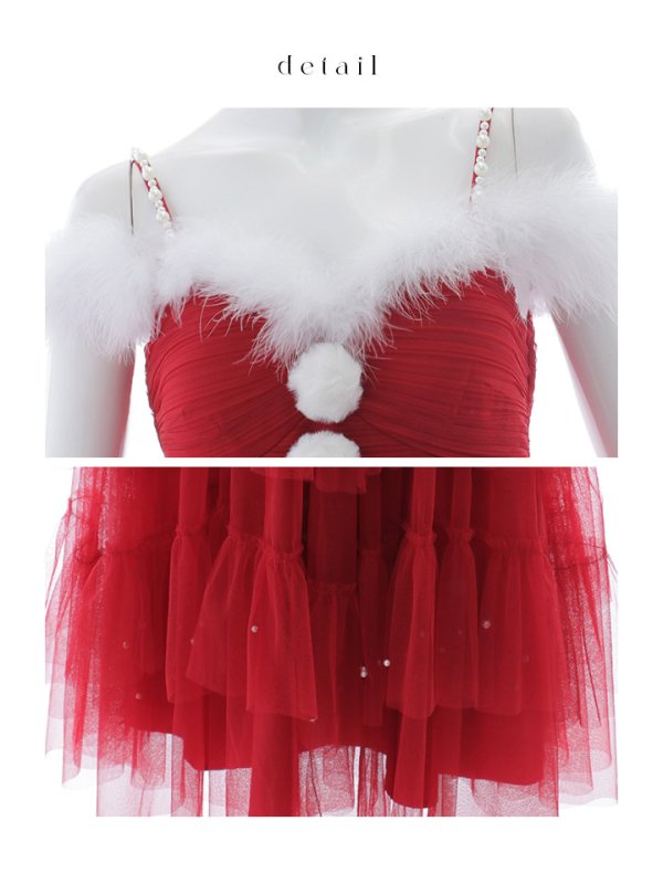 画像19: 【ノベルティ対象】【即日発送！】【サンタコス 4点セット】【M-XLサイズ/1カラー】オフショルフリルチュールサンタコスプレ[YMT]