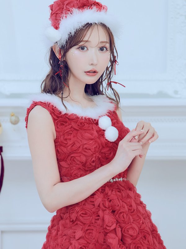 画像32: 【ノベルティ対象】【即日発送！】【サンタコス 4点セット】【S-Mサイズ/2カラー】立体ローズショートインスカートサンタコスプレ[YMT]