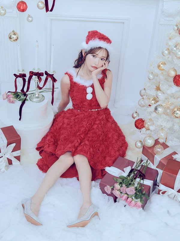 画像33: 【ノベルティ対象】【即日発送！】【サンタコス 4点セット】【S-Mサイズ/2カラー】立体ローズショートインスカートサンタコスプレ[YMT]