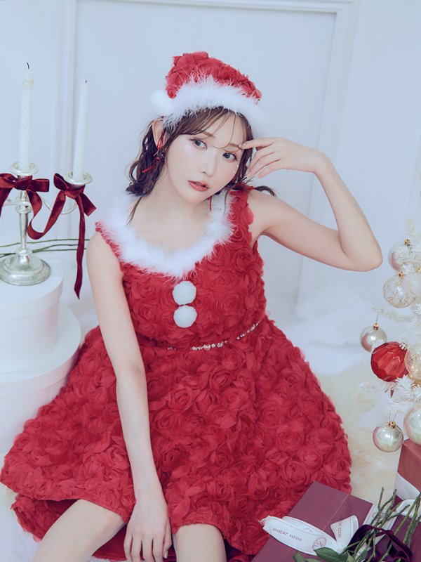 画像35: 【ノベルティ対象】【即日発送！】【サンタコス 4点セット】【S-Mサイズ/2カラー】立体ローズショートインスカートサンタコスプレ[YMT]