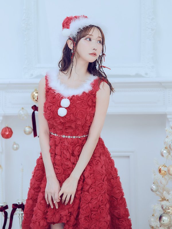 画像37: 【ノベルティ対象】【即日発送！】【サンタコス 4点セット】【S-Mサイズ/2カラー】立体ローズショートインスカートサンタコスプレ[YMT]