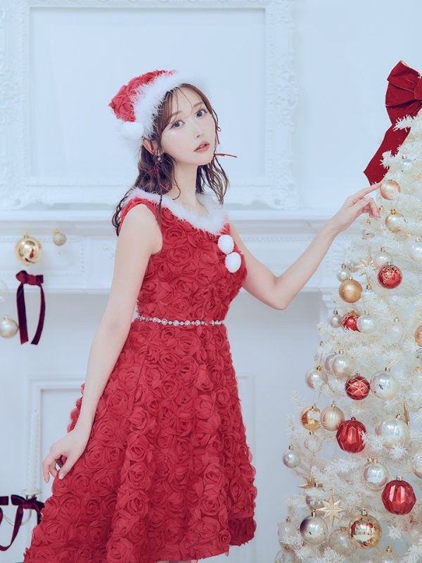 画像38: 【ノベルティ対象】【即日発送！】【サンタコス 4点セット】【S-Mサイズ/2カラー】立体ローズショートインスカートサンタコスプレ[YMT]