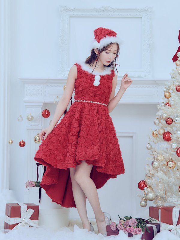 画像26: 【ノベルティ対象】【即日発送！】【サンタコス 4点セット】【S-Mサイズ/2カラー】立体ローズショートインスカートサンタコスプレ[YMT]