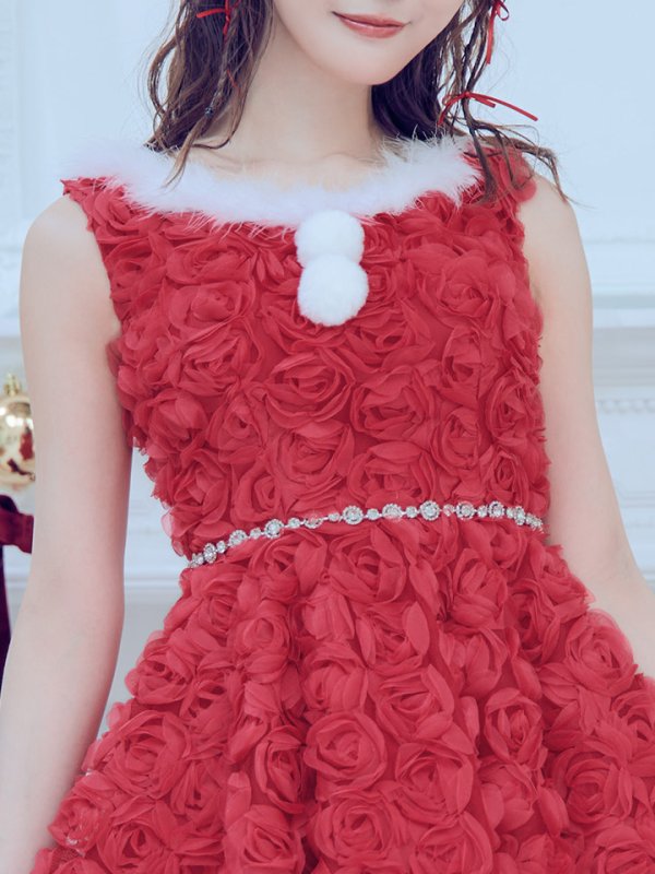 画像28: 【ノベルティ対象】【即日発送！】【サンタコス 4点セット】【S-Mサイズ/2カラー】立体ローズショートインスカートサンタコスプレ[YMT]