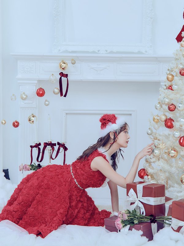 画像31: 【ノベルティ対象】【即日発送！】【サンタコス 4点セット】【S-Mサイズ/2カラー】立体ローズショートインスカートサンタコスプレ[YMT]