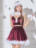 【即日発送！】【サンタコス 6点セット】【S-Mサイズ/2カラー】シンプルベロアフレアセットアップサンタ[YMT]
