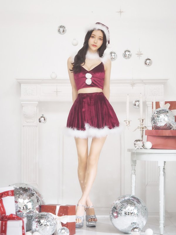 画像12: 【即日発送！】【サンタコス 6点セット】【S-Mサイズ/2カラー】シンプルベロアフレアセットアップサンタ[OF04]