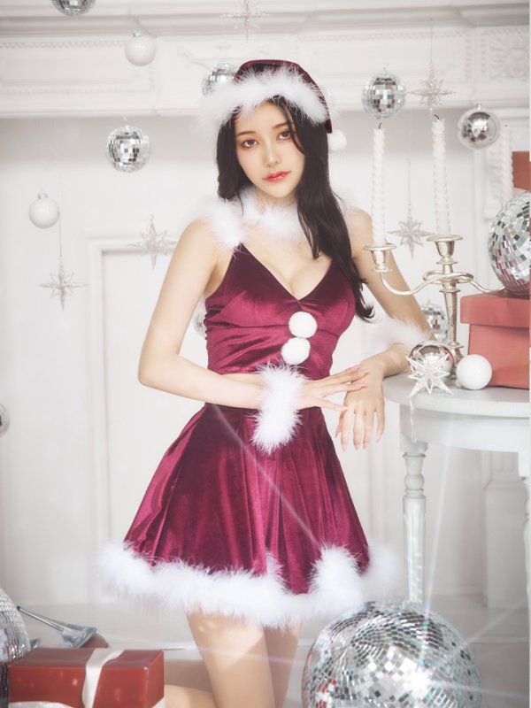 画像18: 【即日発送！】【サンタコス 6点セット】【S-Mサイズ/2カラー】シンプルベロアフレアセットアップサンタ[OF04]