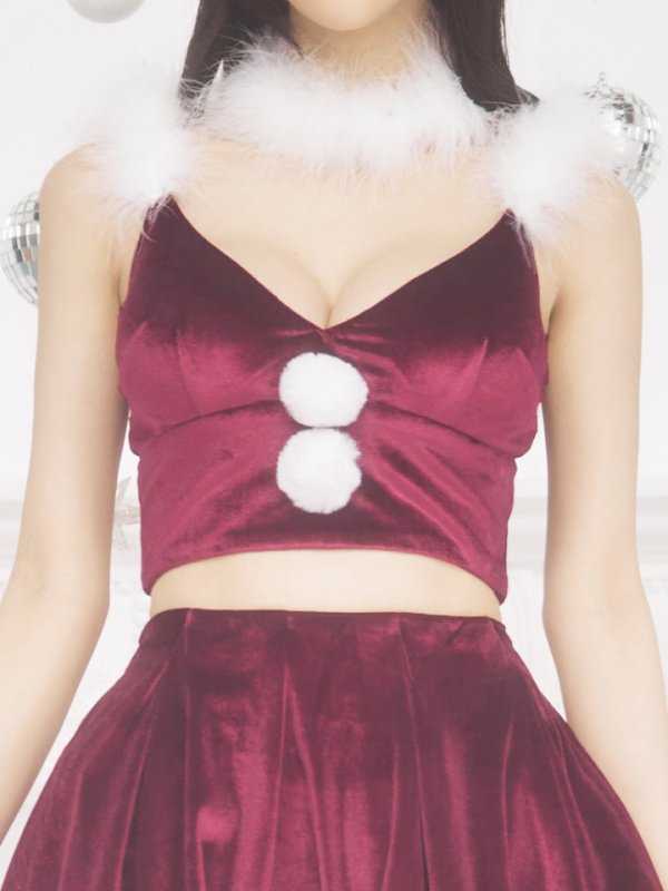 画像8: 【即日発送！】【サンタコス 6点セット】【S-Mサイズ/2カラー】シンプルベロアフレアセットアップサンタ[OF04]