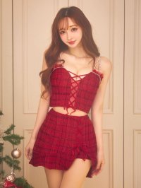 【即日発送】【サンタ】真優川咲ちゃんコラボバストクロスチェックツイードサンタコスプレ【コスプレ5点セット】【XS-Mサイズ/1カラー】[OF03]