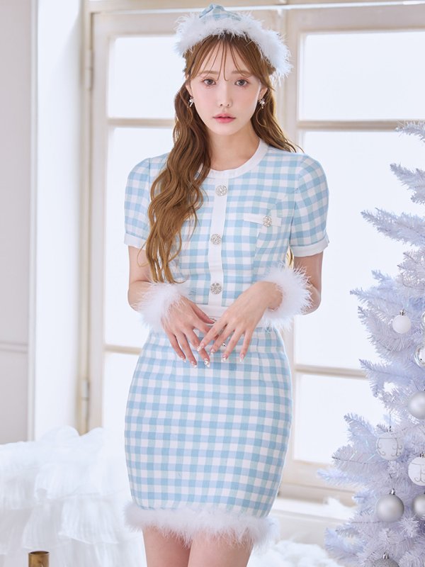 画像4: 【即日発送！】【サンタコス 4点セット】【S-Mサイズ/1カラー】ギンガムチェックフレアサンタコスプレ[OF01]