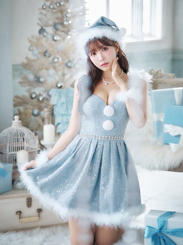 画像12: 【一部予約商品/11月中旬発送予定】【サンタコス 4点セット】【XS-XLサイズ/3カラー】ラメツイードミニワンピースサンタ[YMT]