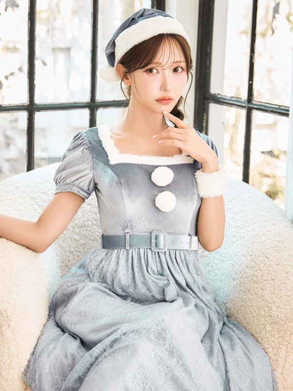 画像1: 【サンタセール！】【サンタコス 5点セット】【S-Mサイズ/2カラー】ベロアワンピースサンタ[OF01]