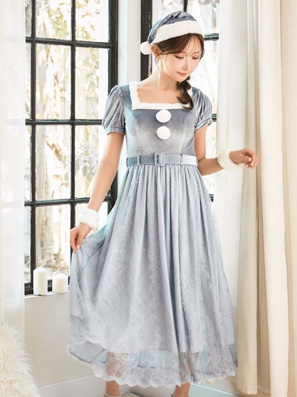 画像2: 【サンタセール！】【サンタコス 5点セット】【S-Mサイズ/2カラー】ベロアワンピースサンタ[OF01]