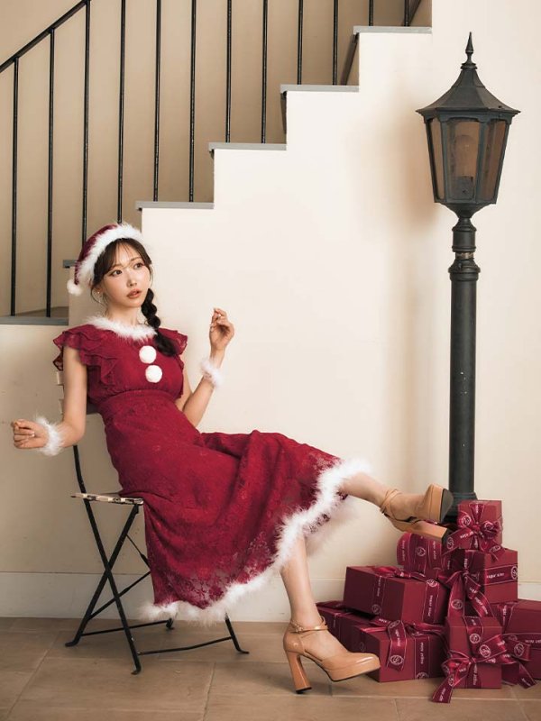 画像11: 【サンタセール！】【サンタコス 4点セット】【S-Lサイズ/1カラー】フラワーレースワンピースサンタ[OF01]