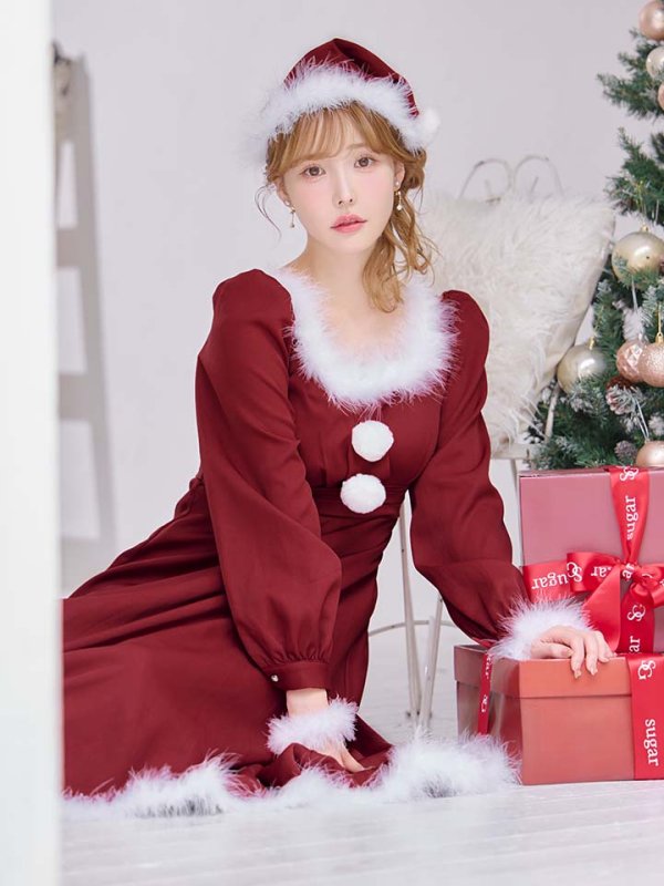 画像3: 【ノベルティ対象】【即日発送】【サンタコス 4点セット】【S-Lサイズ/2カラー】バックリボンフレアワンピースサンタコスプレ[OF01]