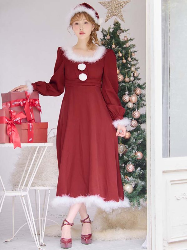 画像13: 【ノベルティ対象】【即日発送】【サンタコス 4点セット】【S-Lサイズ/2カラー】バックリボンフレアワンピースサンタコスプレ[OF01]