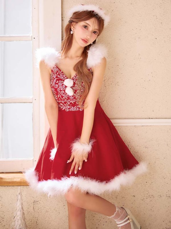 画像12: 【サンタセール！】高級ライン☆ゴージャスビジュー刺繍フレアサンタ【sugar nine サンタコス 4点セット】【S-Mサイズ/1カラー】[OF04]