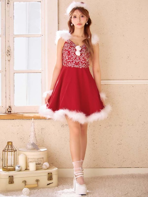 画像4: 【サンタセール！】高級ライン☆ゴージャスビジュー刺繍フレアサンタ【sugar nine サンタコス 4点セット】【S-Mサイズ/1カラー】[OF04]