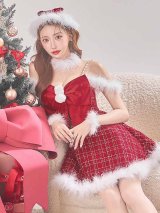 【ノベルティ対象】【即日発送！】【サンタコス 5点セット】【S-XLサイズ/1カラー】リボンキャミソールフレアツイードサンタコスプレ[YMT]