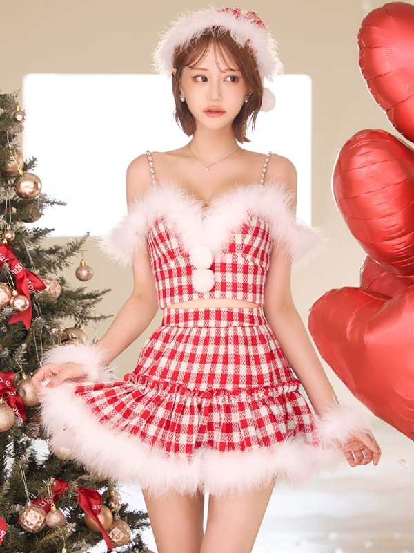 画像2: 【ノベルティ対象】【即日発送！】【サンタコス 5点セット】【XS-XLサイズ/2カラー】ギンガムチェックフレアサンタ[YMT]