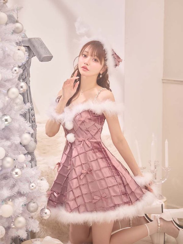 画像10: 【即日発送！】【サンタコス 4点セット】【XS-XLサイズ/2カラー】リボンモチーフパールショルダーフレアサンタ[OF04]