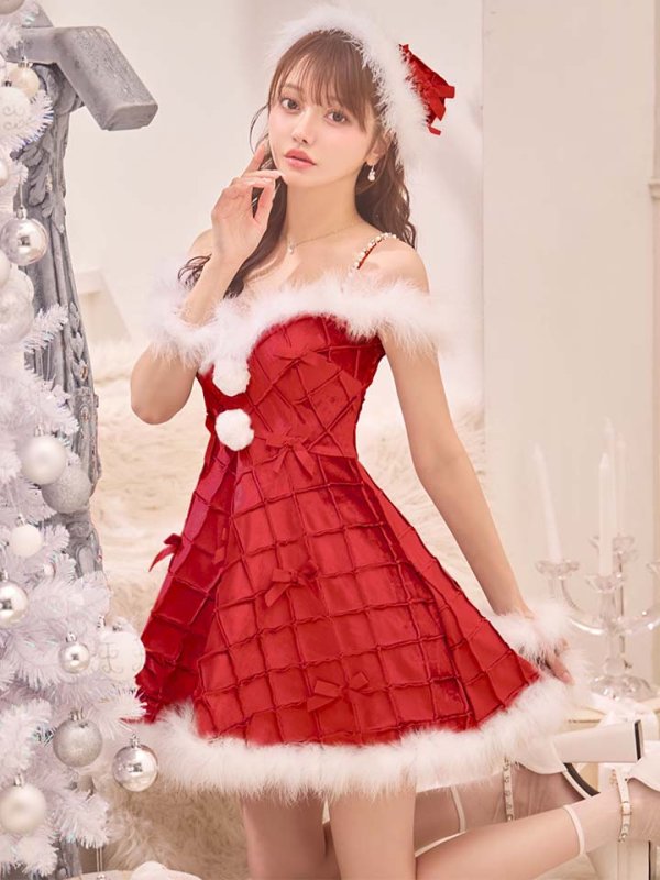 画像30: 【即日発送！】【サンタコス 4点セット】【XS-XLサイズ/2カラー】リボンモチーフパールショルダーフレアサンタ[OF04]