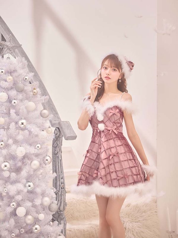 画像6: 【即日発送！】【サンタコス 4点セット】【XS-XLサイズ/2カラー】リボンモチーフパールショルダーフレアサンタ[OF04]