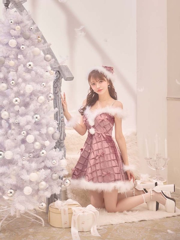 画像8: 【即日発送！】【サンタコス 4点セット】【XS-XLサイズ/2カラー】リボンモチーフパールショルダーフレアサンタ[OF04]