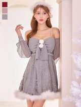 【即日発送！】【サンタコス 3点セット】【XS-Lサイズ/2カラー】フロントビッグリボンオフショル袖付きフレアサンタ[OF04]