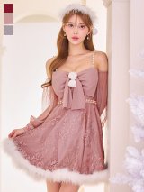 【即日発送！】【サンタコス 3点セット】【XS-Lサイズ/2カラー】フロントビッグリボンオフショル袖付きフレアサンタ[OF04]