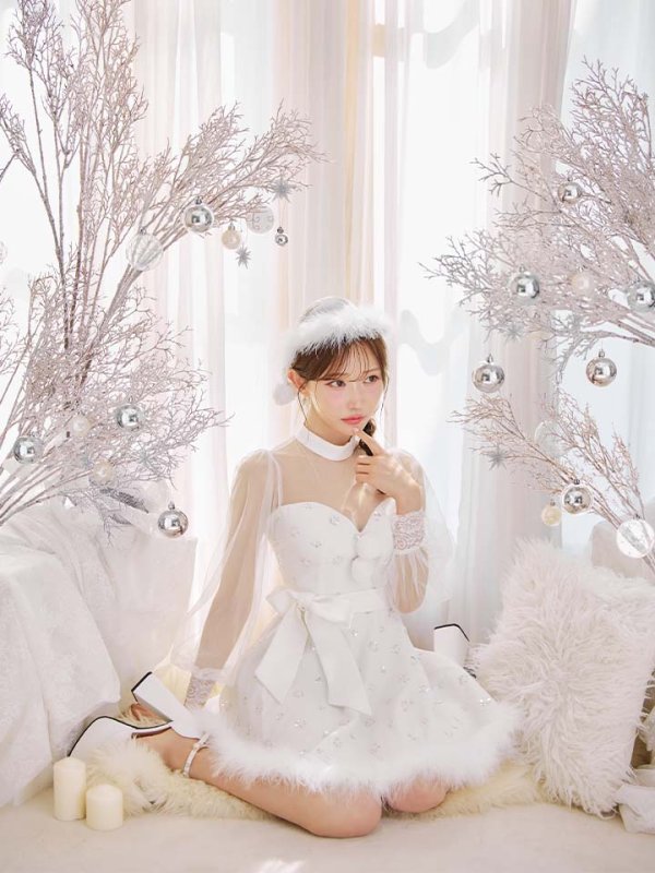 画像6: 【即日発送！】【サンタコス 4点セット】【XS-XLサイズ/2カラー】チュールロングスリーブハイネックサンタ[OF04]