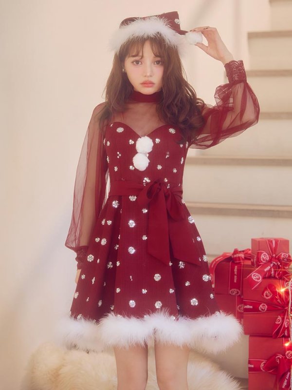 画像8: 【即日発送！】【サンタコス 4点セット】【XS-XLサイズ/1カラー】チュールロングスリーブハイネックサンタ[OF04]