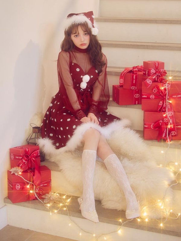 画像10: 【即日発送！】【サンタコス 4点セット】【XS-XLサイズ/1カラー】チュールロングスリーブハイネックサンタ[OF04]